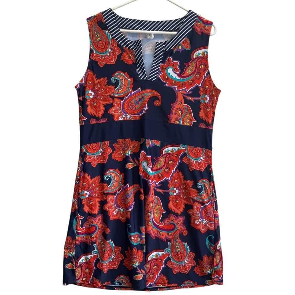 Muzu Women’s Navy Blue and Orange Swim Dress
Size M